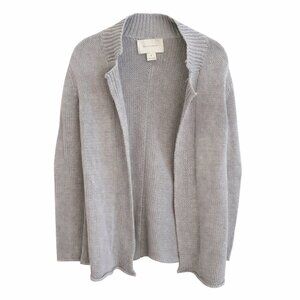 BROCHU WALKER 100% Cotton Open Front Cardigan Size P Gray Chunky Knit Elbow Patc